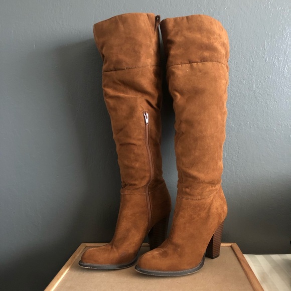 JustFab Shoes - Over the Knee Suede Brown Boots